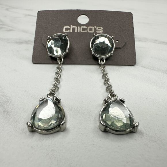 Chico's Edmee Linear Rhinestone Drop Silver Tone Earrings Pierced Pair - Picture 8 of 12